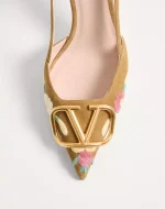 Valentino VLogo Signature Slingback Pump In Crust Leather With Floral Embroidery 80Mm - Image 3